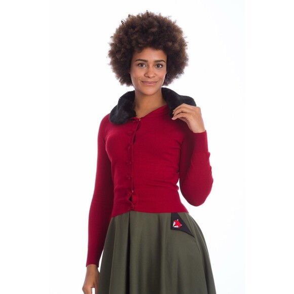 Bow Dreaming Faux Fur Cardigan in Red by Banned Retro - Picture 2 of 7